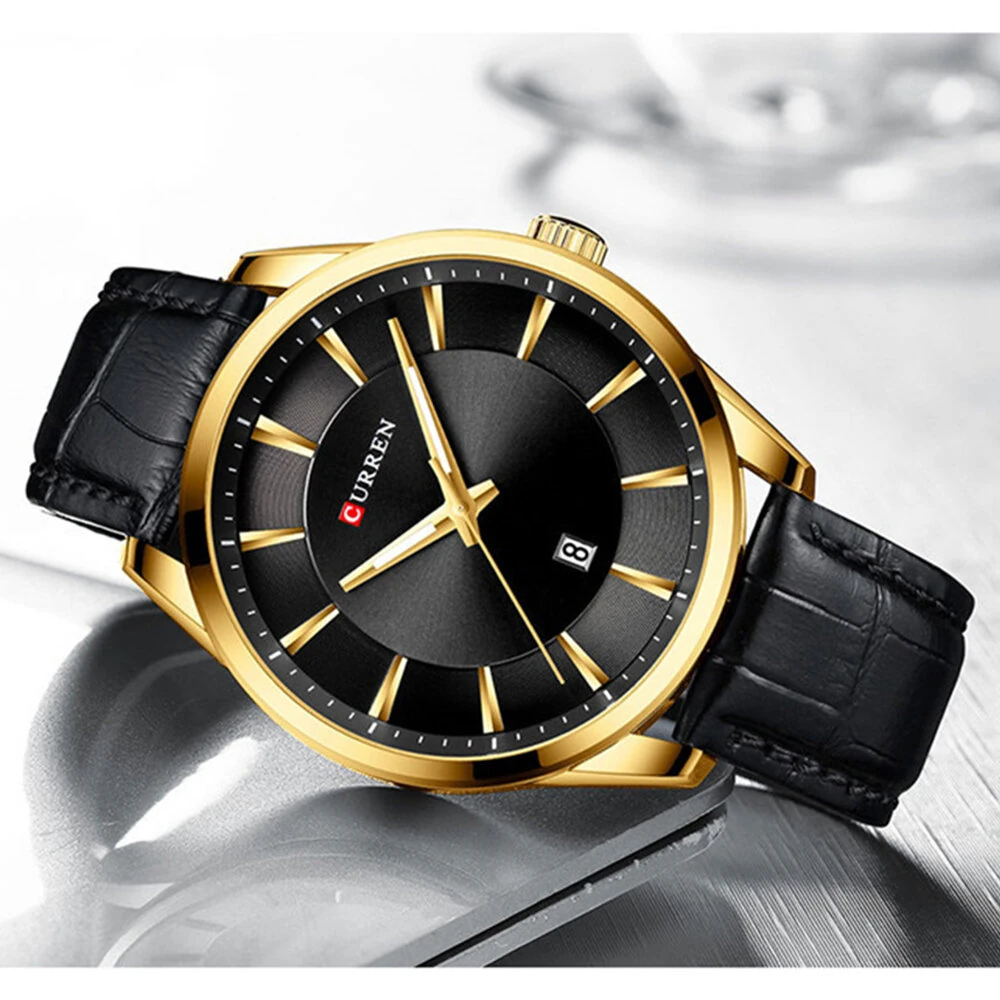 CURREN Simple Business Men Quartz Watch Comfortable Leather Strap Waterproof Auto Date Wristwatch
