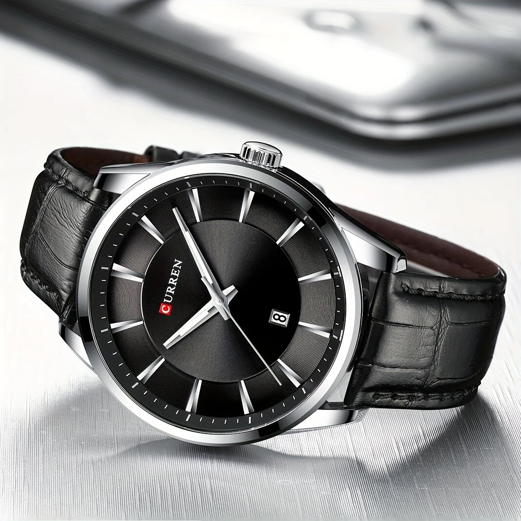 CURREN Simple Business Men Quartz Watch Comfortable Leather Strap Waterproof Auto Date Wristwatch