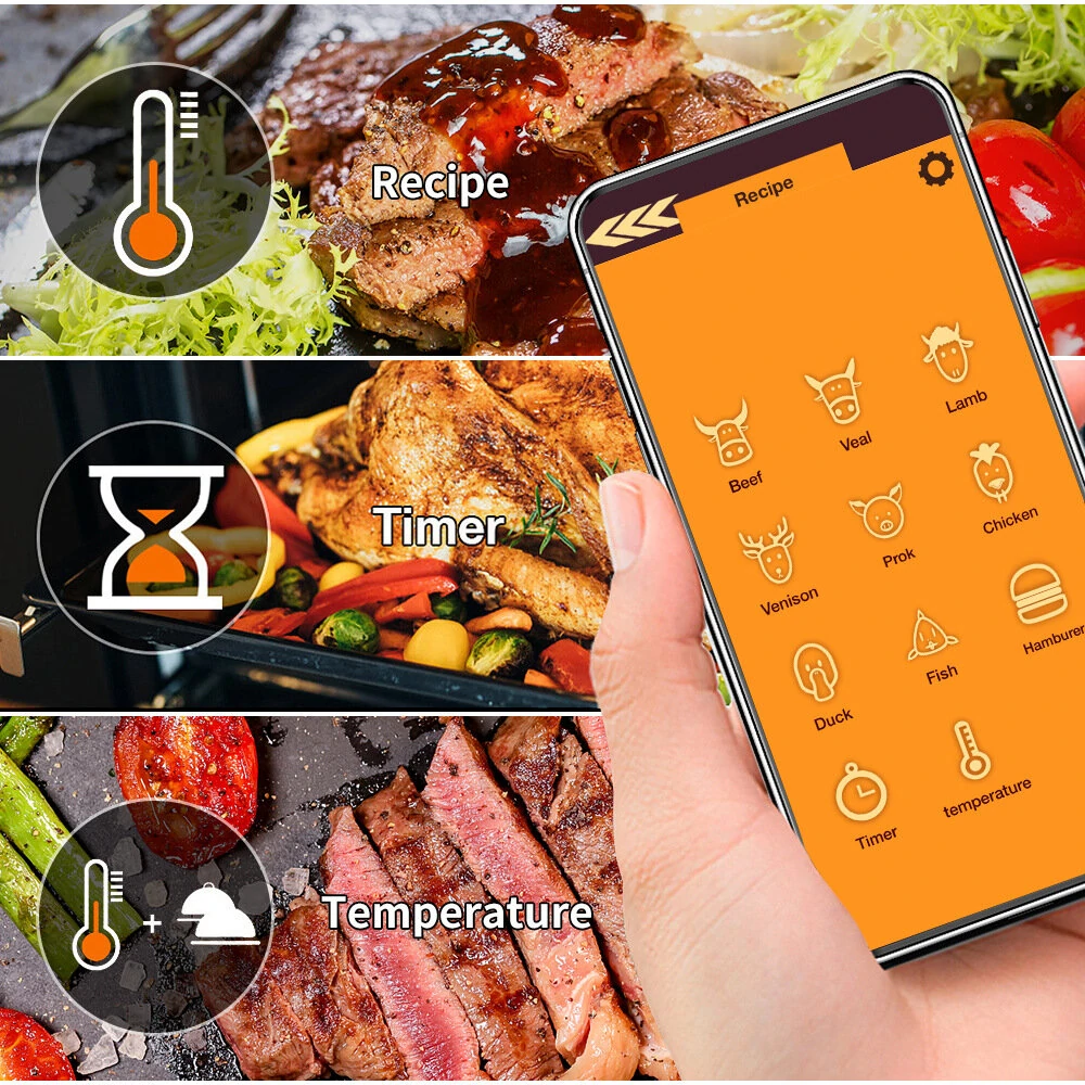 Wireless Smart BBQ Thermometer Bluetooth Probe with Phone App Display Baking Steaming Food Temperature Oven Temperature Kitchen Electric Thermometer Wireless Passive Oven Kitchen Electric High Temperature Probe