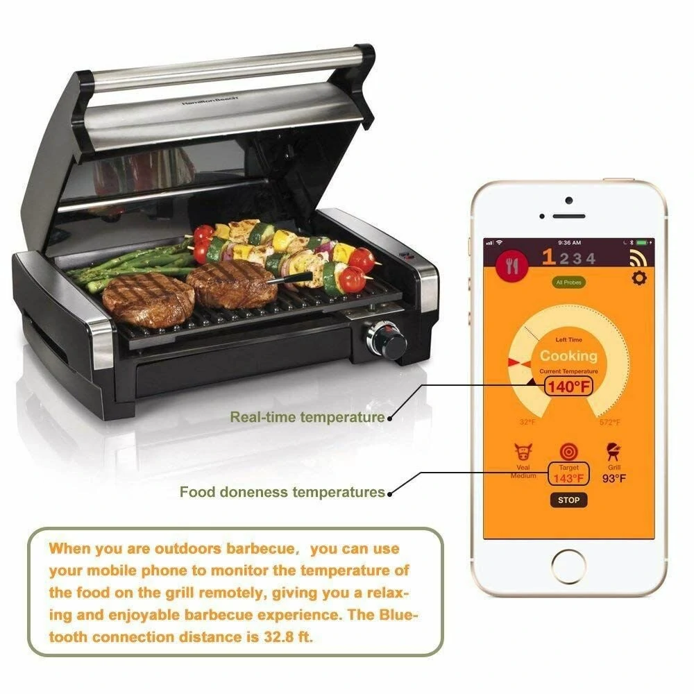 Wireless Smart BBQ Thermometer Bluetooth Probe with Phone App Display Baking Steaming Food Temperature Oven Temperature Kitchen Electric Thermometer Wireless Passive Oven Kitchen Electric High Temperature Probe